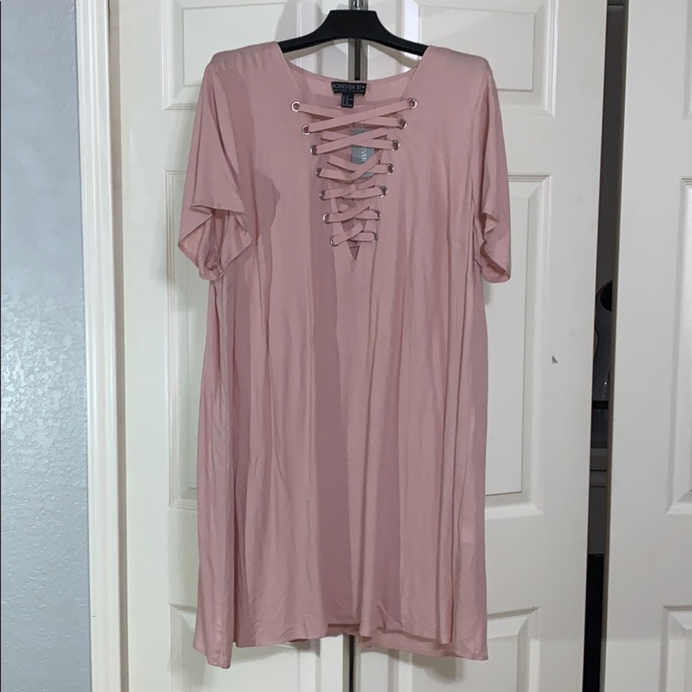 3X Forever 21 Pink Lace up detail dress